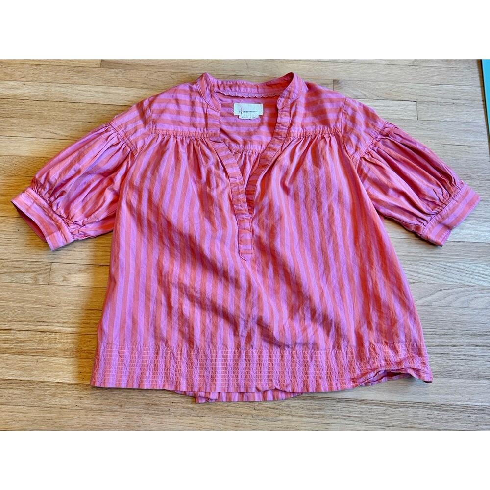 Anthropologie Darcey Striped Popover Swing Top Pink and Orange Cotton Women's S - Picture 3 of 14